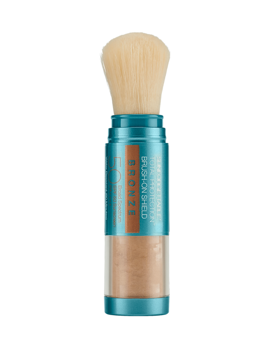 Colorescience Sunforgettable Total Protection Brush-On Shield SPF 50 in Bronze, refillable powder sunscreen brush