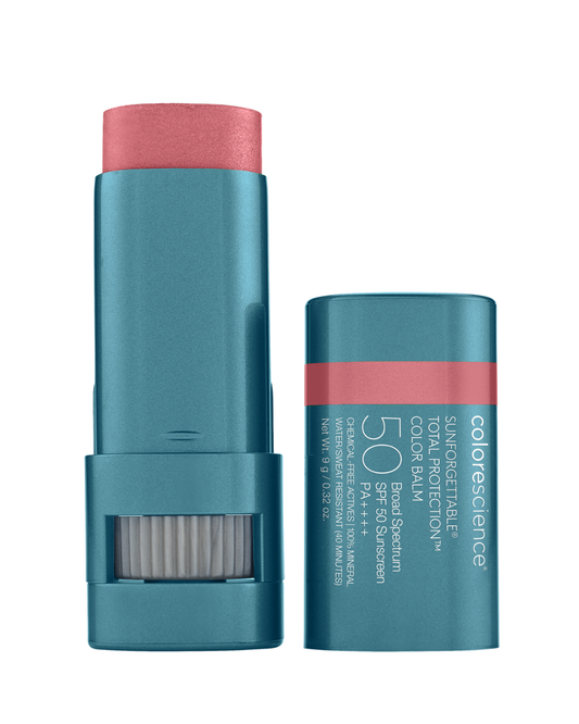 Colorescience Sunforgettable Total Protection Color Balm SPF 50 in rose, mineral sunscreen stick for lips and cheeks