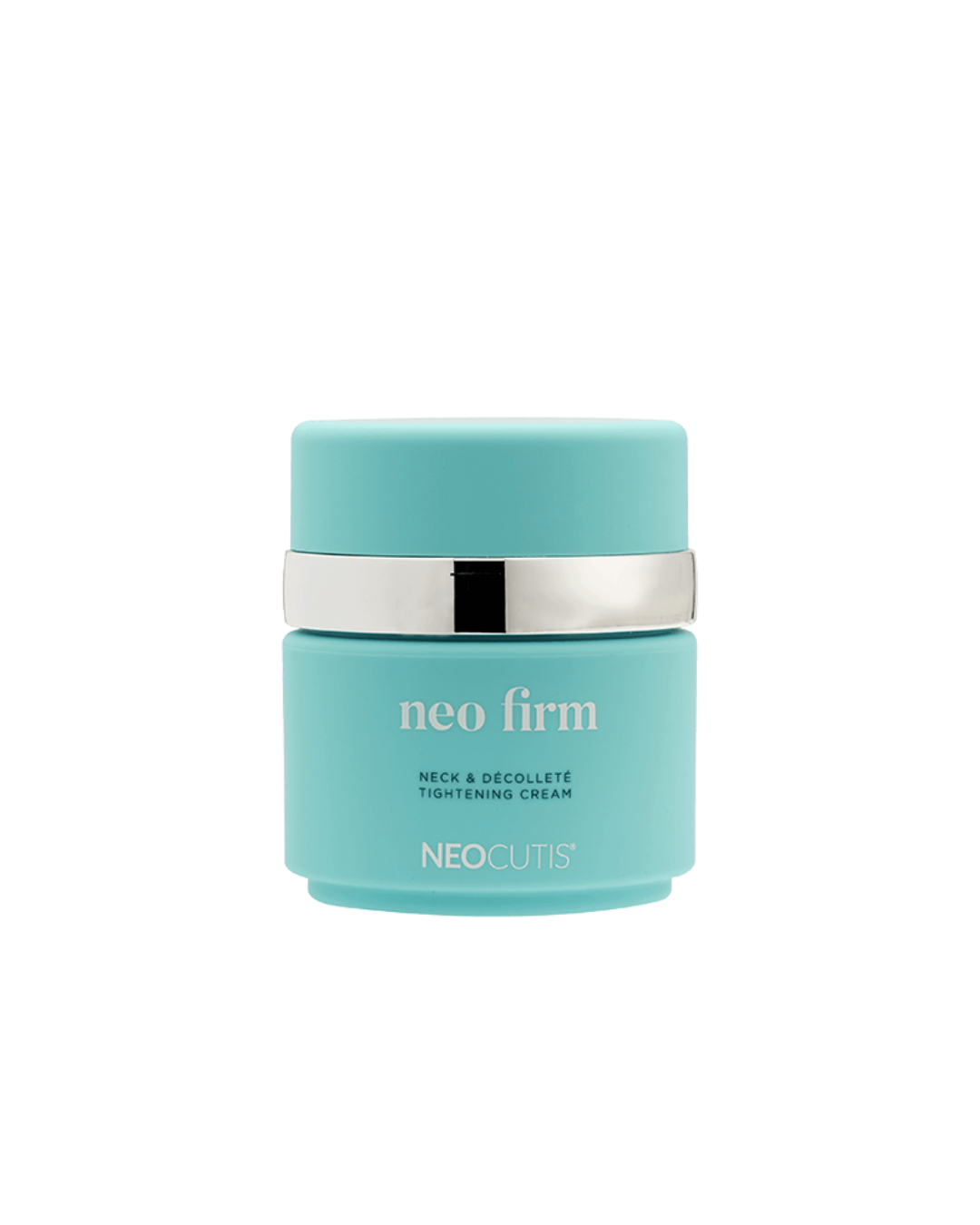 NEOCUTIS Neo Firm Neck and Decollete Tightening Cream in a turquoise jar, firming cream for neck and chest
