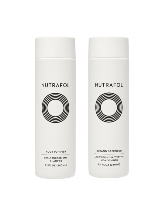 Nutrafol Root Purifier Scalp Microbiome Shampoo and Strand Defender Conditioner duo, 8.1 fl oz each