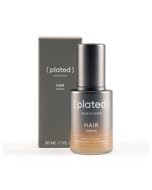 Plated Skin Science HAIR Serum with Renewosome technology, 30 ml hair and scalp serum shown with its box